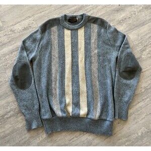 Vtg Glenhusky Of Scotland Mens Pure Wool Shetland Sweater XL Suede Patches